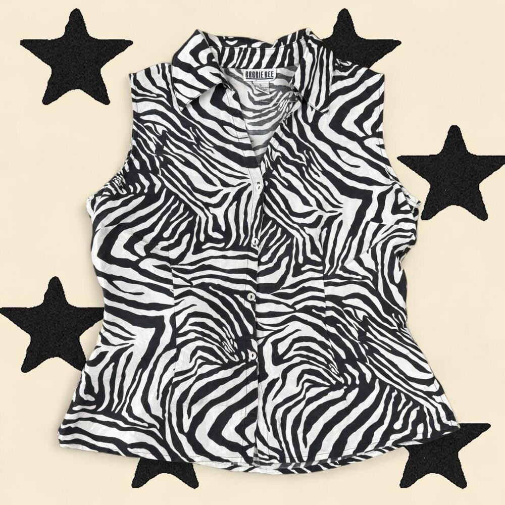 ★ 100% silk zebra print button-up top ★